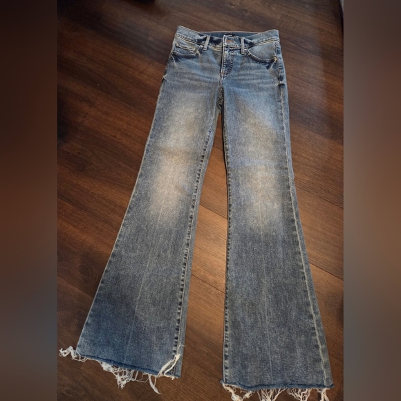 Express Distressed Flare Jeans in Blue - Picture 1 of 6